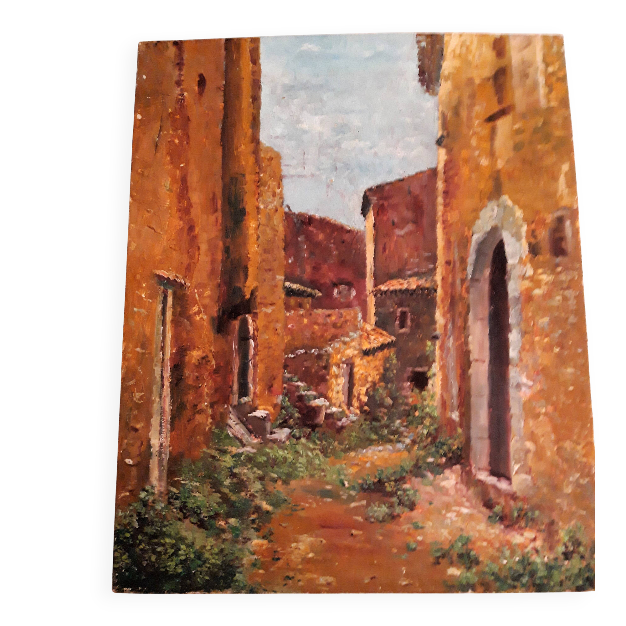 Mediterranean alley scene (like Provence or Italy), painted in a s