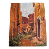 Mediterranean alley scene (like Provence or Italy), painted in a s