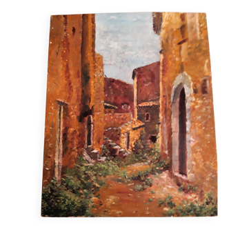 Mediterranean alley scene (like Provence or Italy), painted in a s