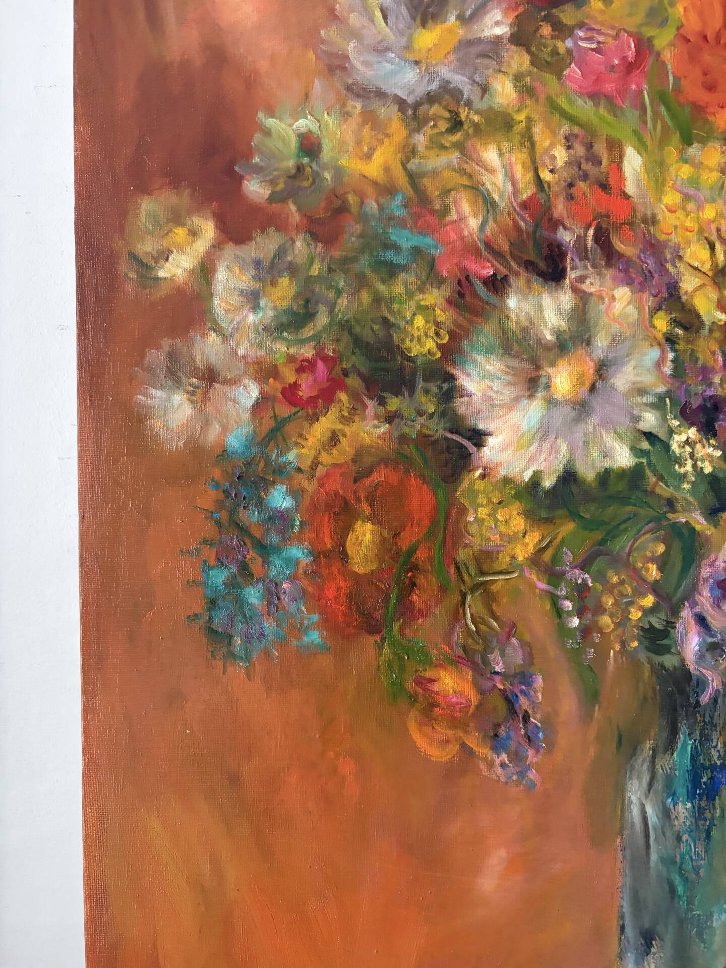 oil on canvas "Bouquet on orange background", signed