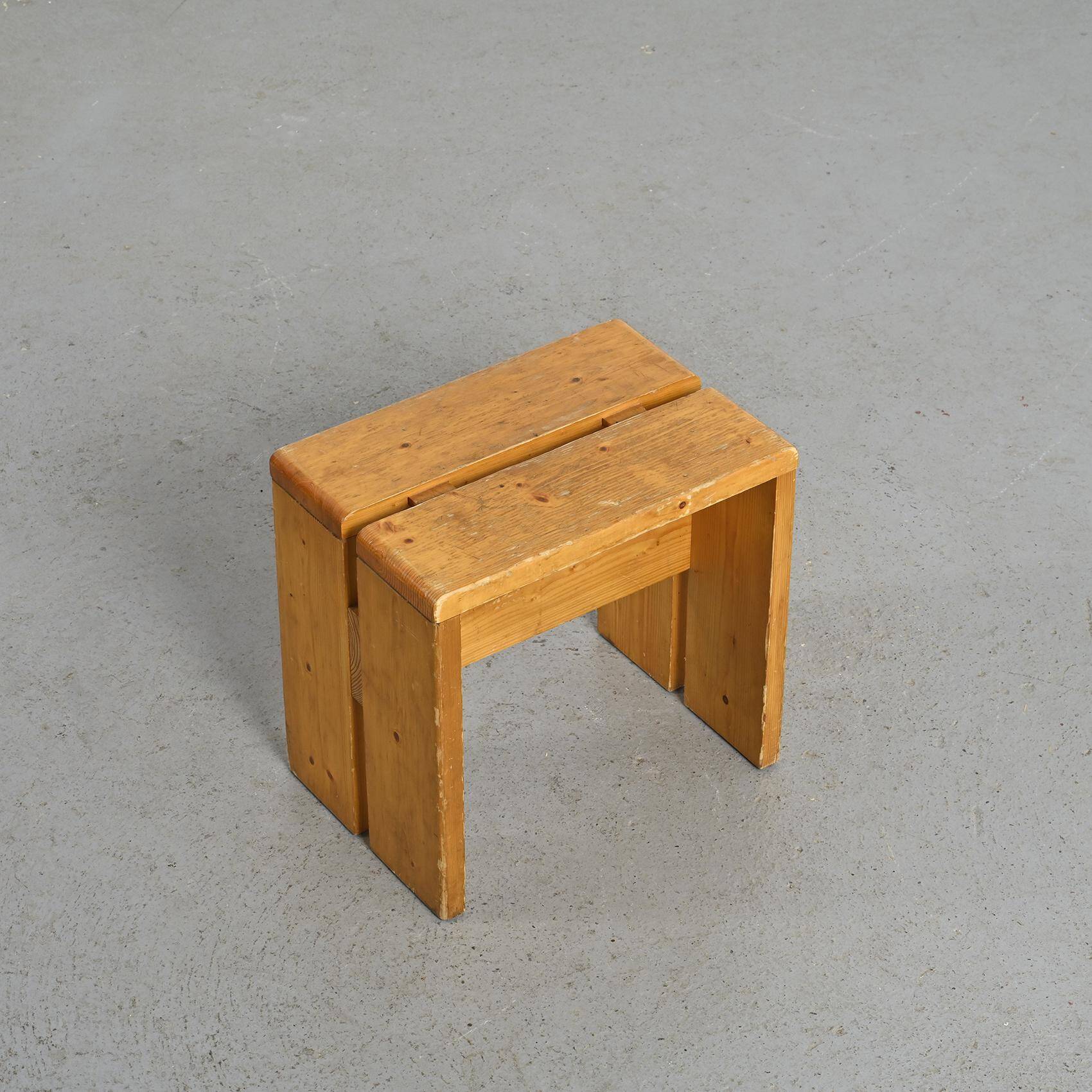Pair of pine stools, French Alps circa 1970