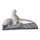 Art Deco ceramic, pair of pheasants in cracked earthenware on wooden base