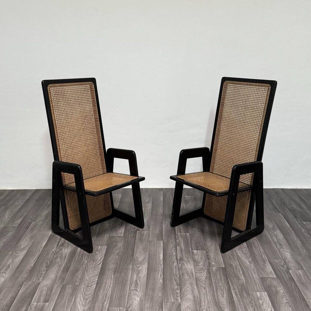 High-Backed Chairs in Lacquered Vienna Straw, 1970s, Set of 2