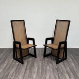 High-Backed Chairs in Lacquered Vienna Straw, 1970s, Set of 2
