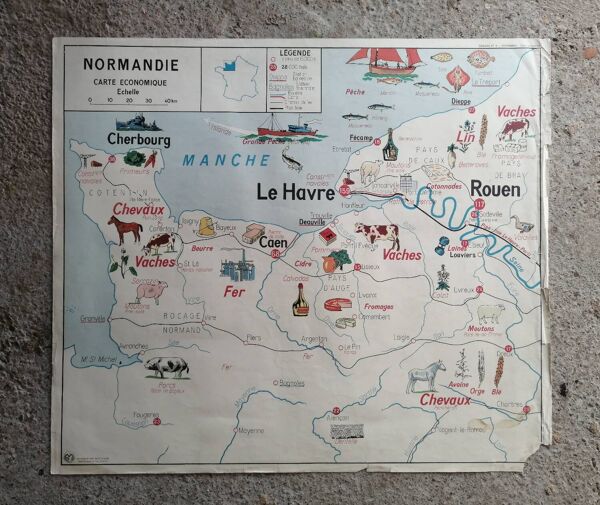 Carte scolaire vintage mdi France Normandie Bassin Parisien.