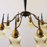 Atomic Age Design Brass and Glass Chandelier, 1950s