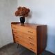 Vintage light oak chest of drawers, brass base