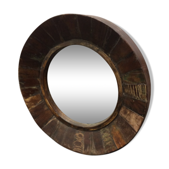 Miroir rond Indien en bois massif diamètre 50 cm
