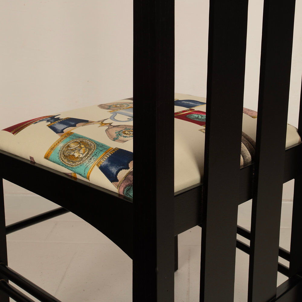 High Ingram chair by Charles R. Mackintosh for Alivar with Fornasetti fabric