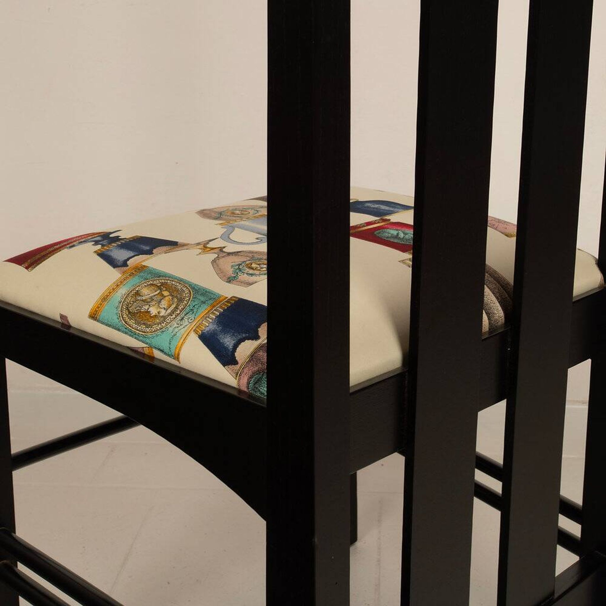 High Ingram chair by Charles R. Mackintosh for Alivar with Fornasetti fabric