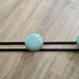 Old metal wall coat rack with 3 blue hooks / 50s-60s / vintage