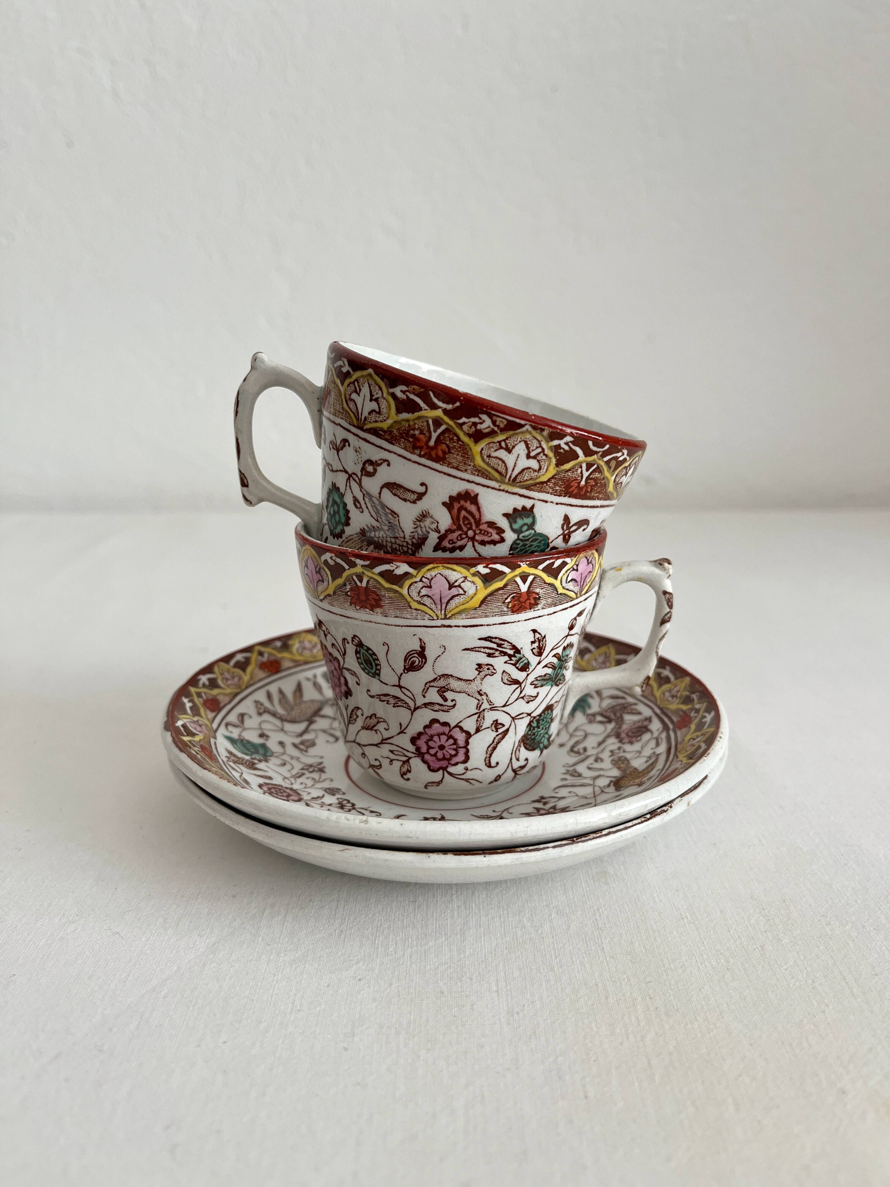 2 polychrome ironstone coffee cups Choisy le Roi