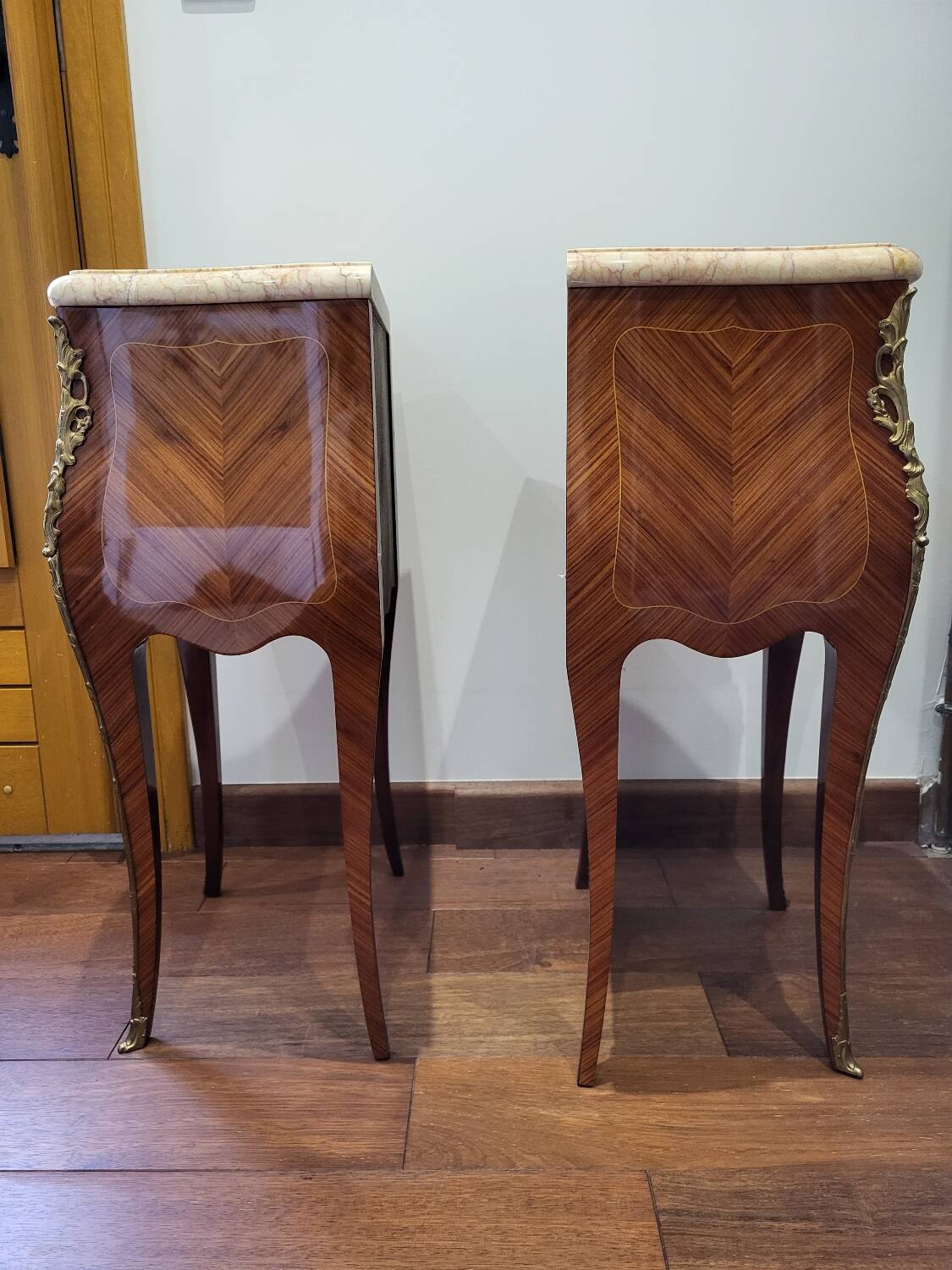Pair of marquetry bedside tables