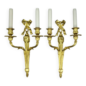 Pair of large sconces with Louis XVI style knots, late 19th century - bronze