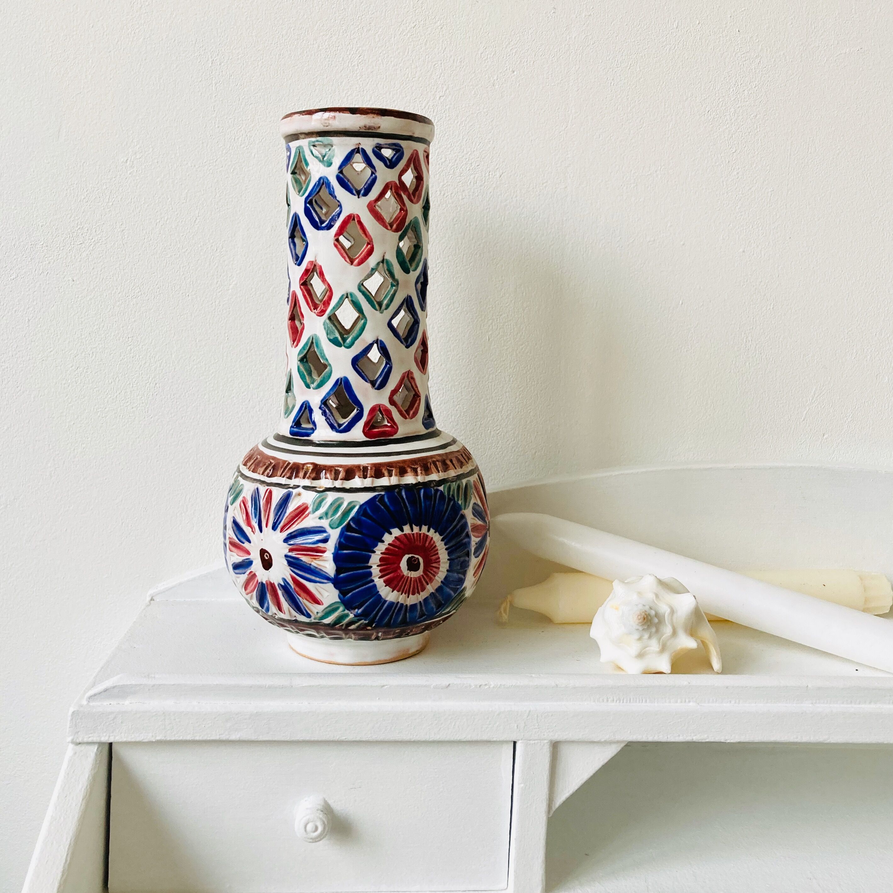 Enamelled terracotta vase