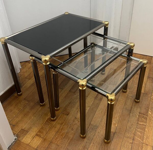 Tables gigogne Orsenigo Italie - verre transparent et verre fumé