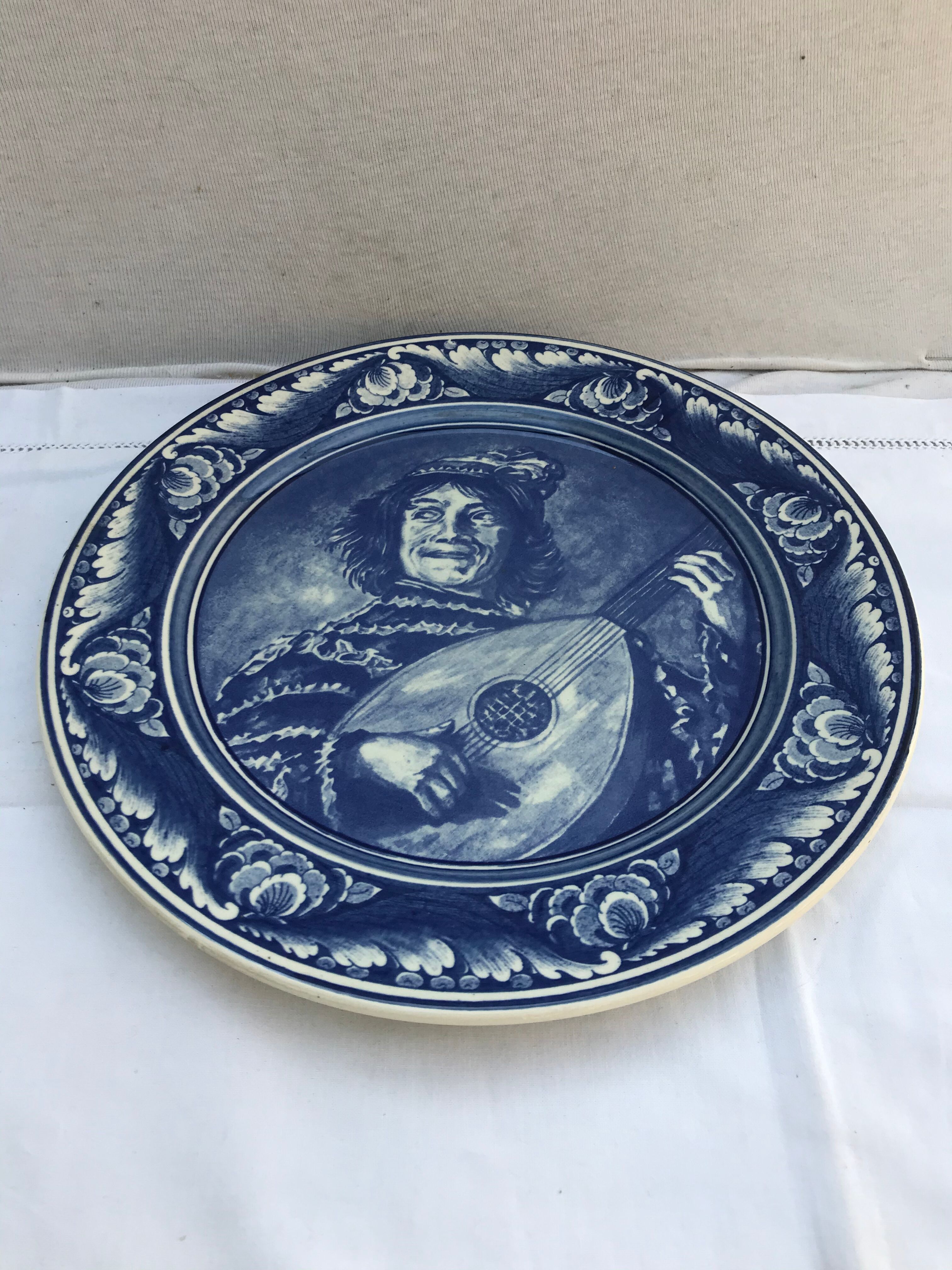 Former heineken blue Delft ceramics plate - vintage blue musician decor