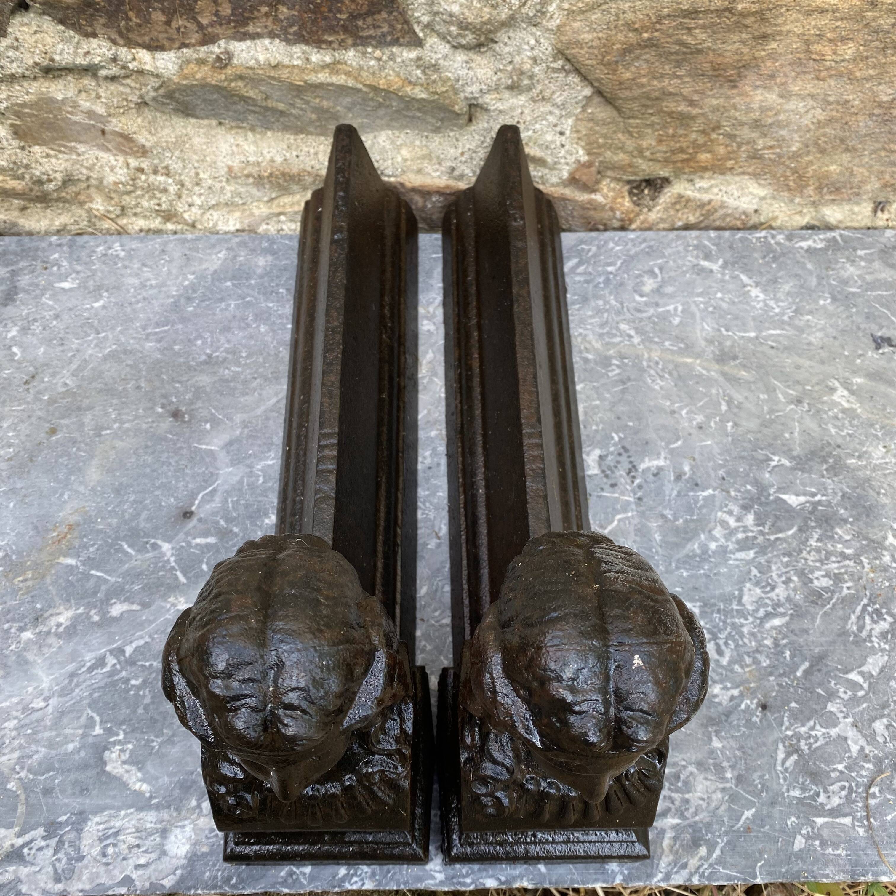 Pair of antique cast iron fire dogs "Ariadne"