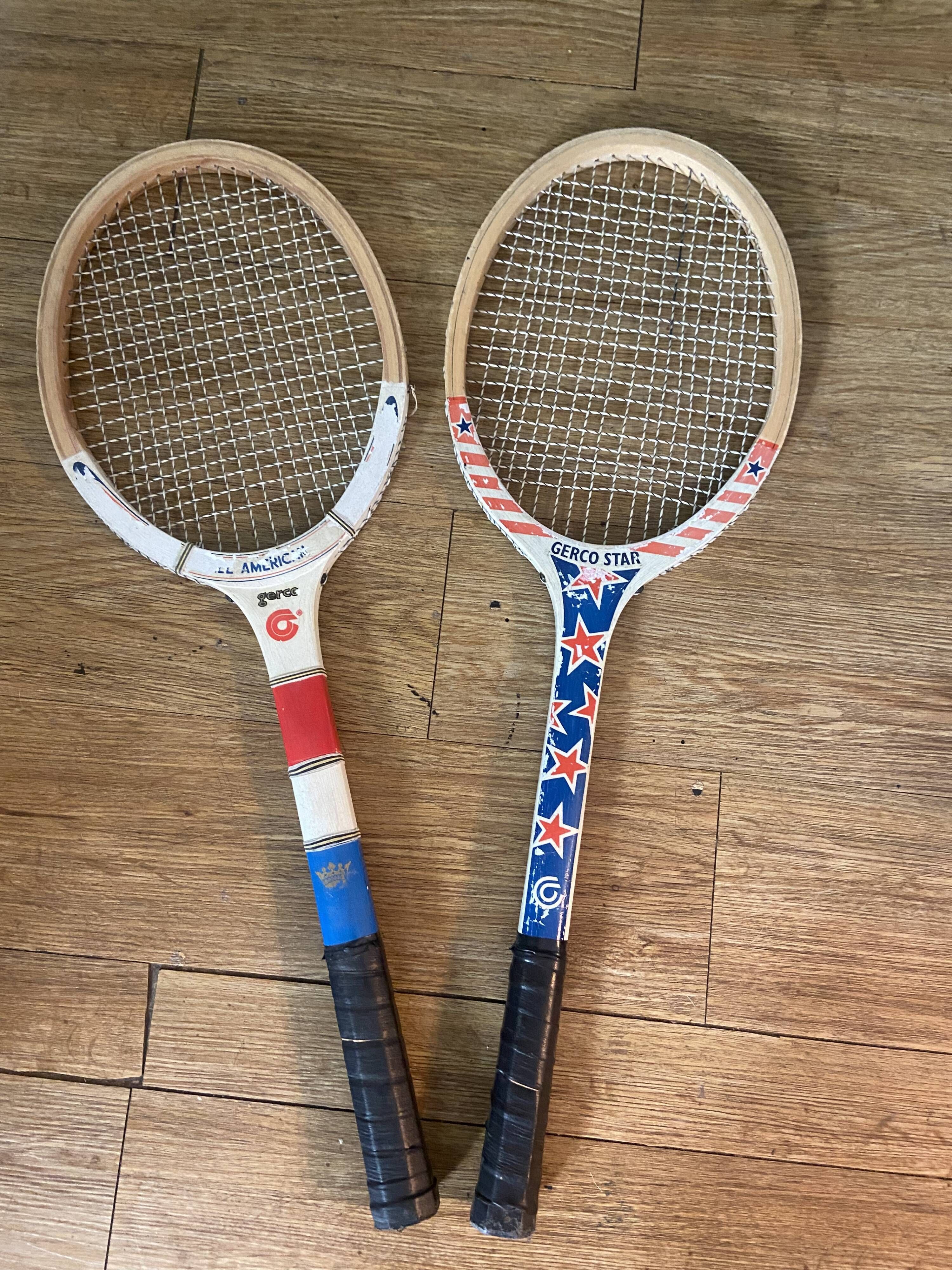 Pair of wooden tennis rackets dating from the 70s