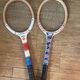 Pair of wooden tennis rackets dating from the 70s