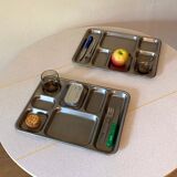 Set of two stainless steel dining trays