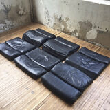 Danish sofa and armchairs curved wood and leather