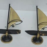 Pair of vintage sconces Sailboats in brass marine décor