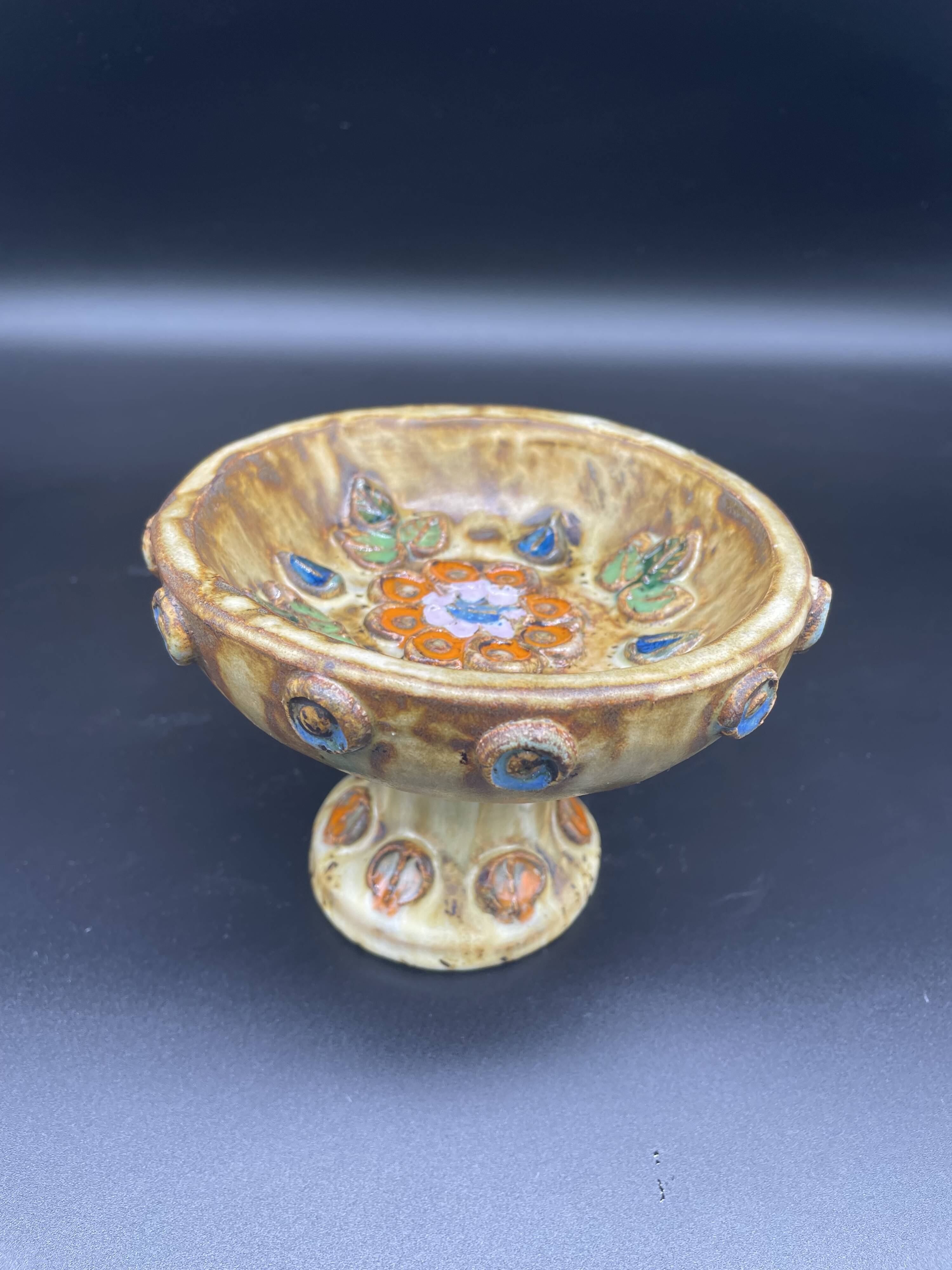 Cup, empty pocket, La Roue factory, Roland Zobel taste, enameled ceramic, Vallauris, decor