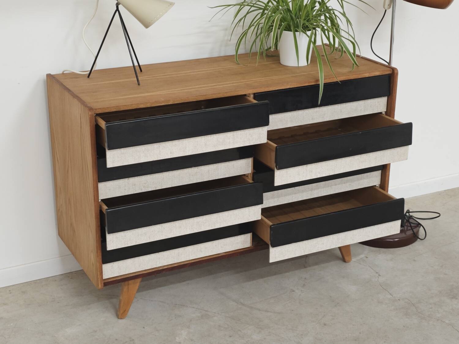 Wooden commode U 453 black and white by Jiri Jiroutek for Intérier Praha