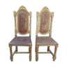Lot of 2 old chairs in carved wood and leather