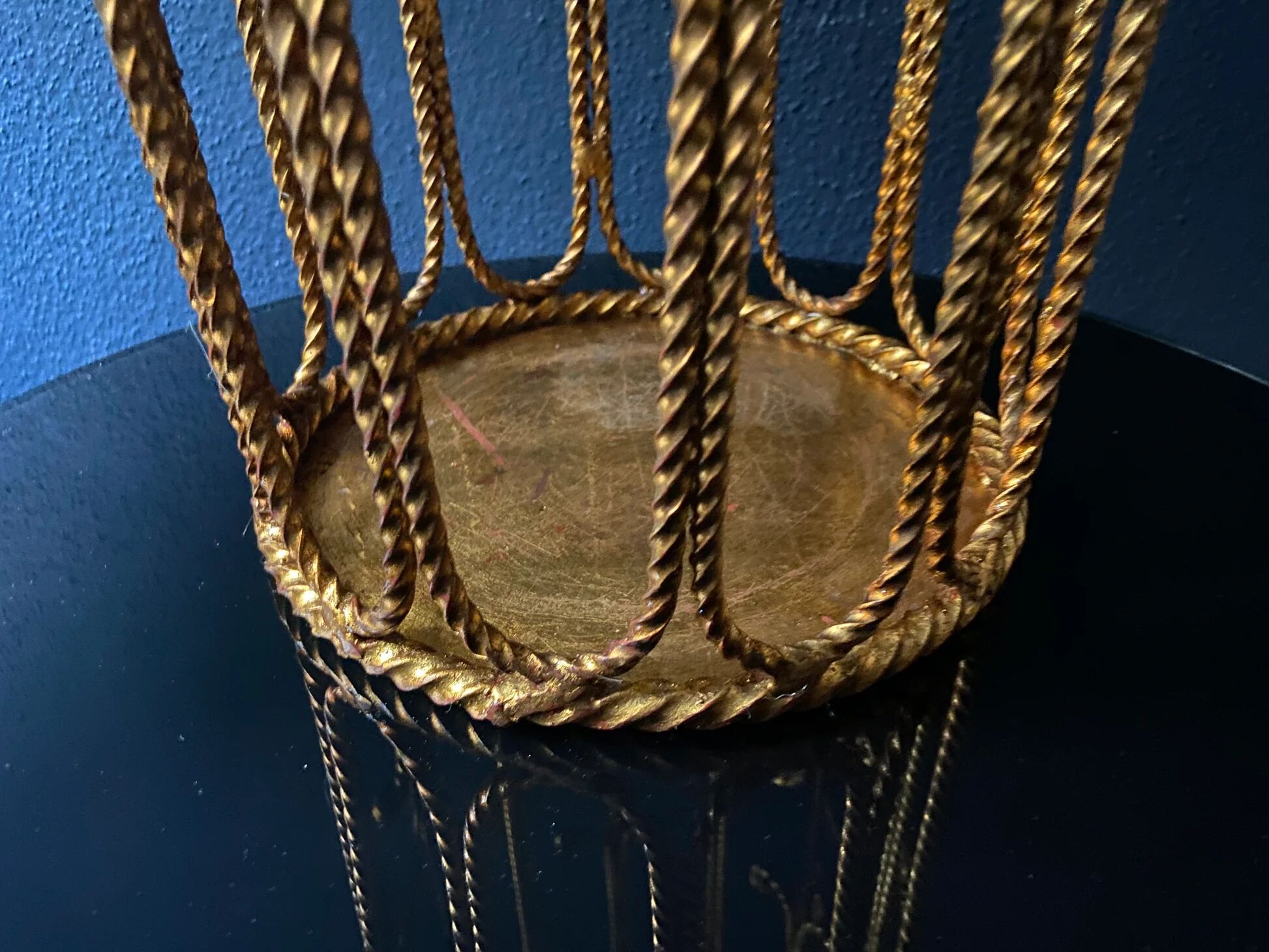 1960s brass rope umbrella stand with leaves