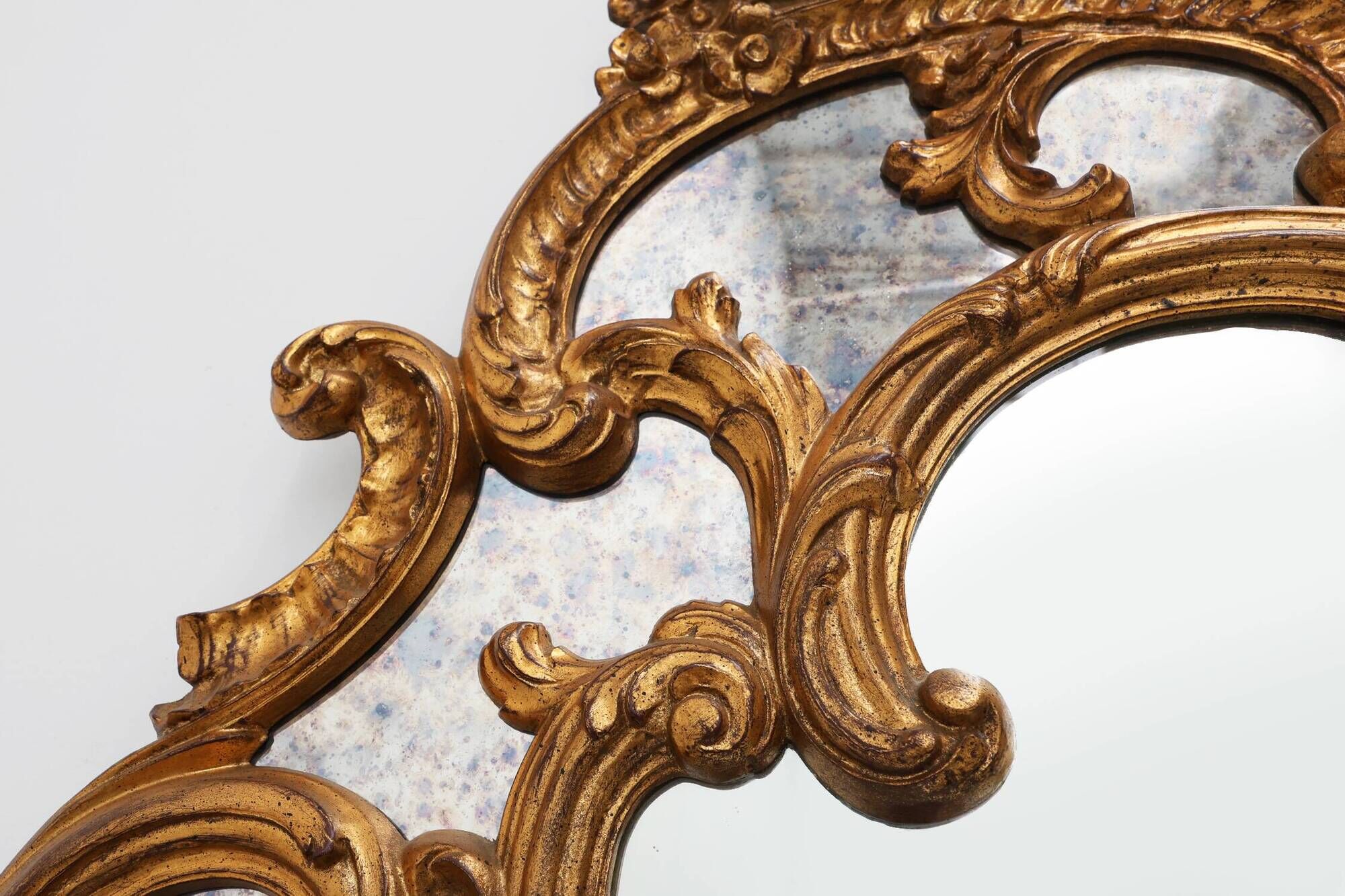 Rococo style gilt mirror with marbled glass border by Deknudt, Belgium, 197