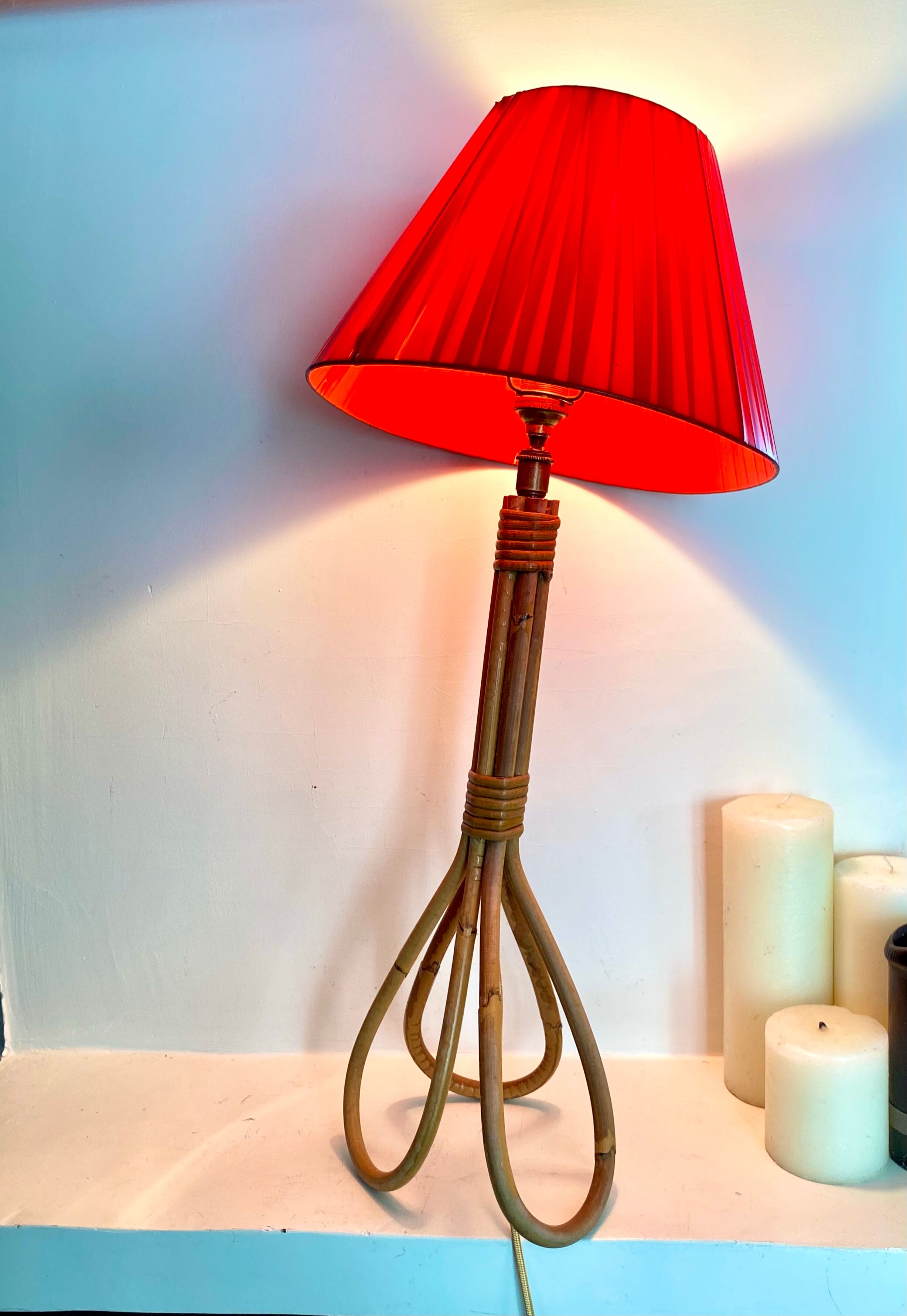 Lampe rotin, câble 2 m, interrupteur vintage