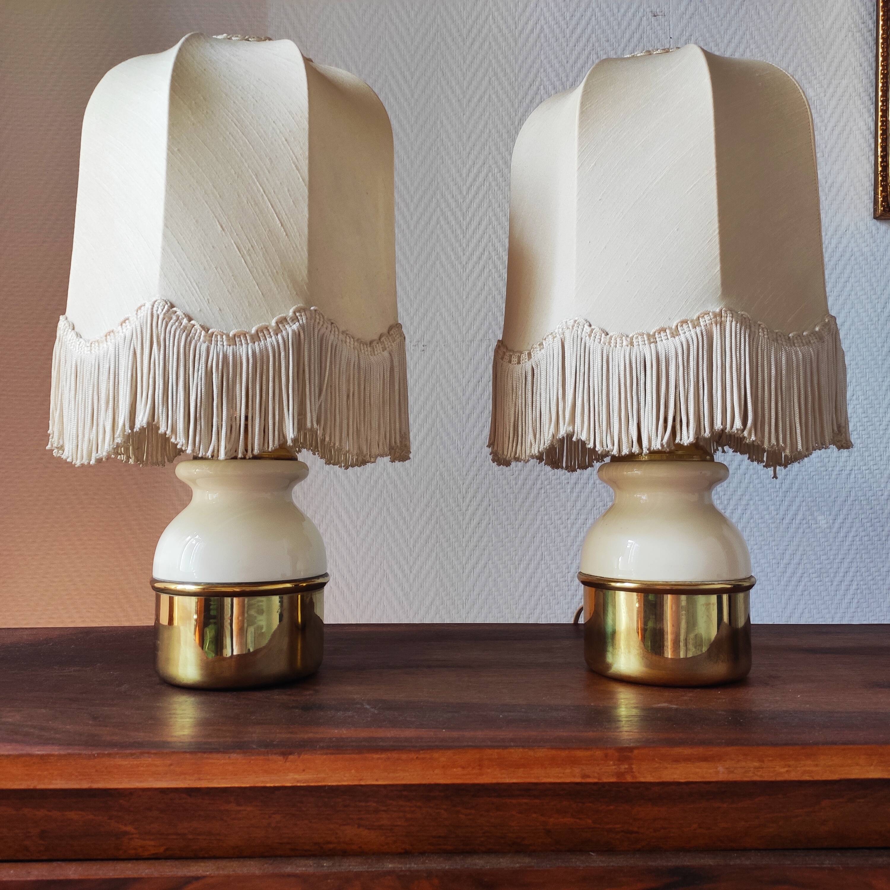Pair of brass lamps