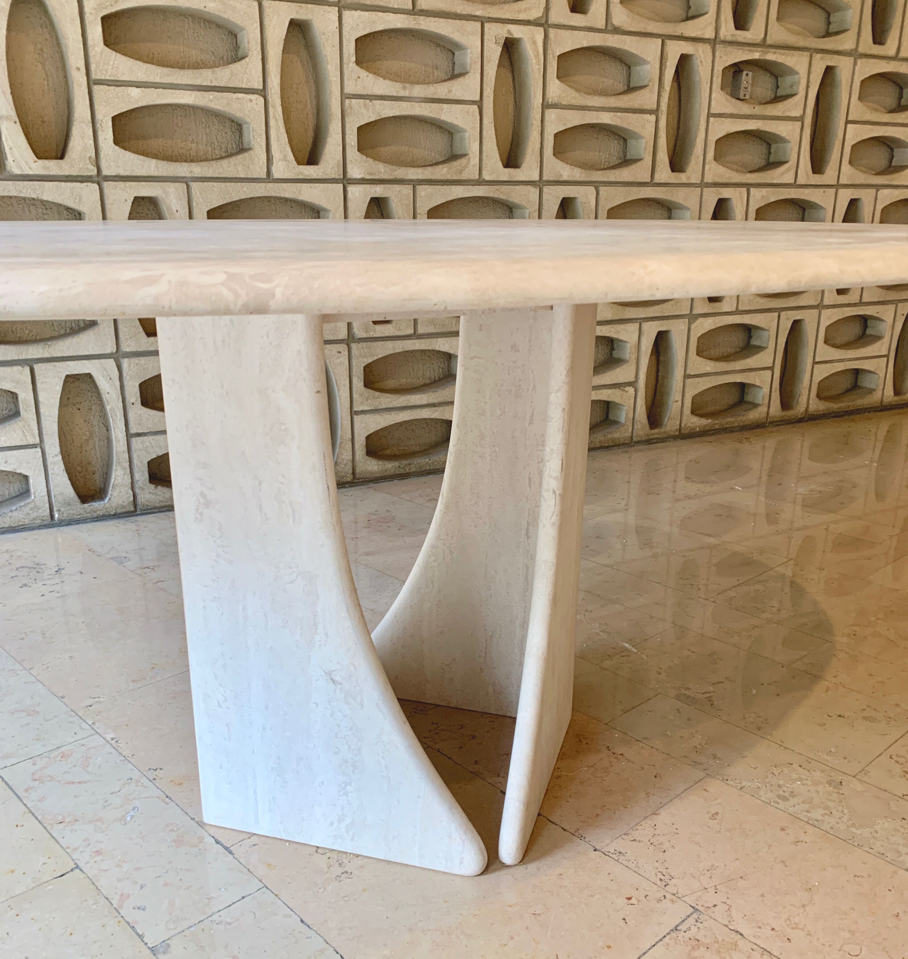 Oblong travertine dining table