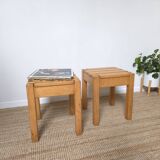 2 solid beech wood stools 1980