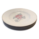 Set of 4 HBCM Creil et Montereau Pastel blue soup plates with pink pattern