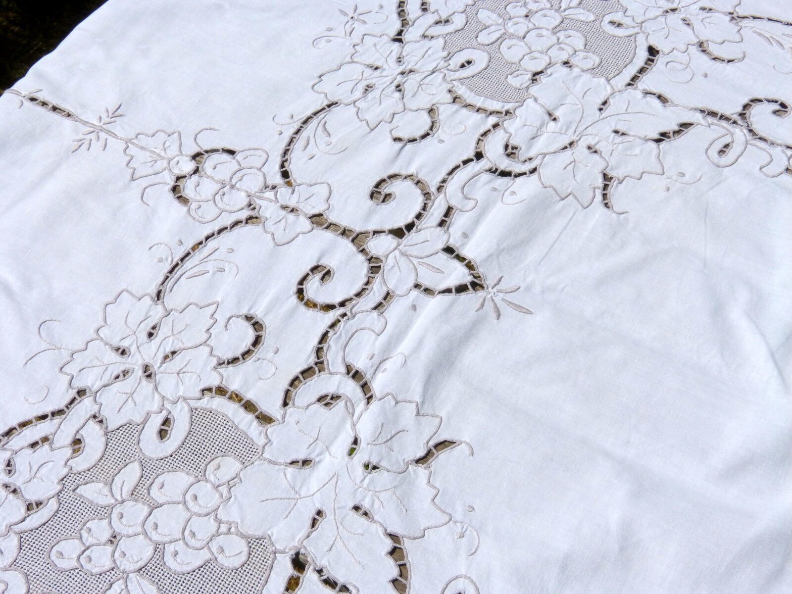 Old rectangular tablecloth hand embroidered