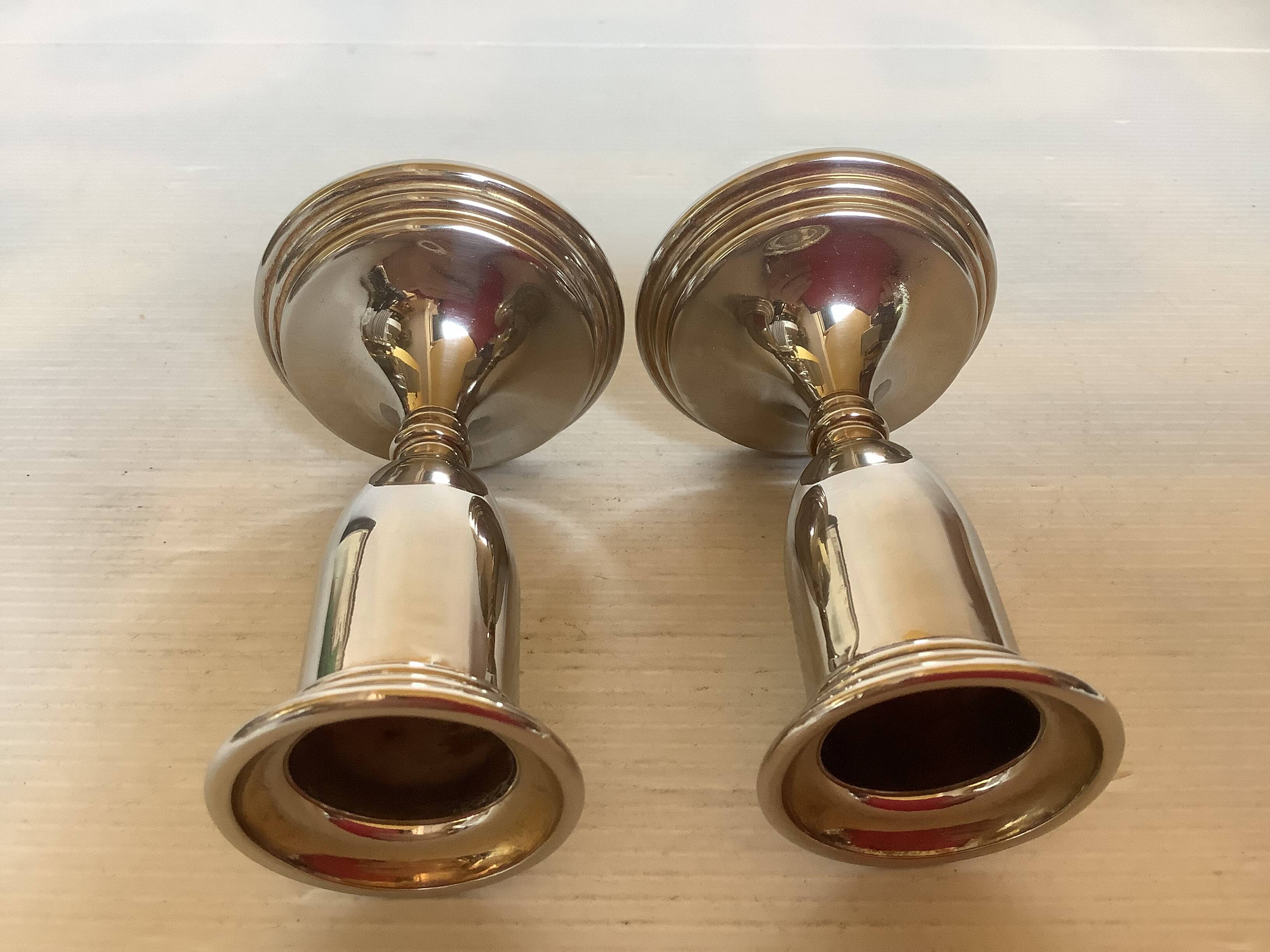 Pair of small silver metal candlesticks Italy