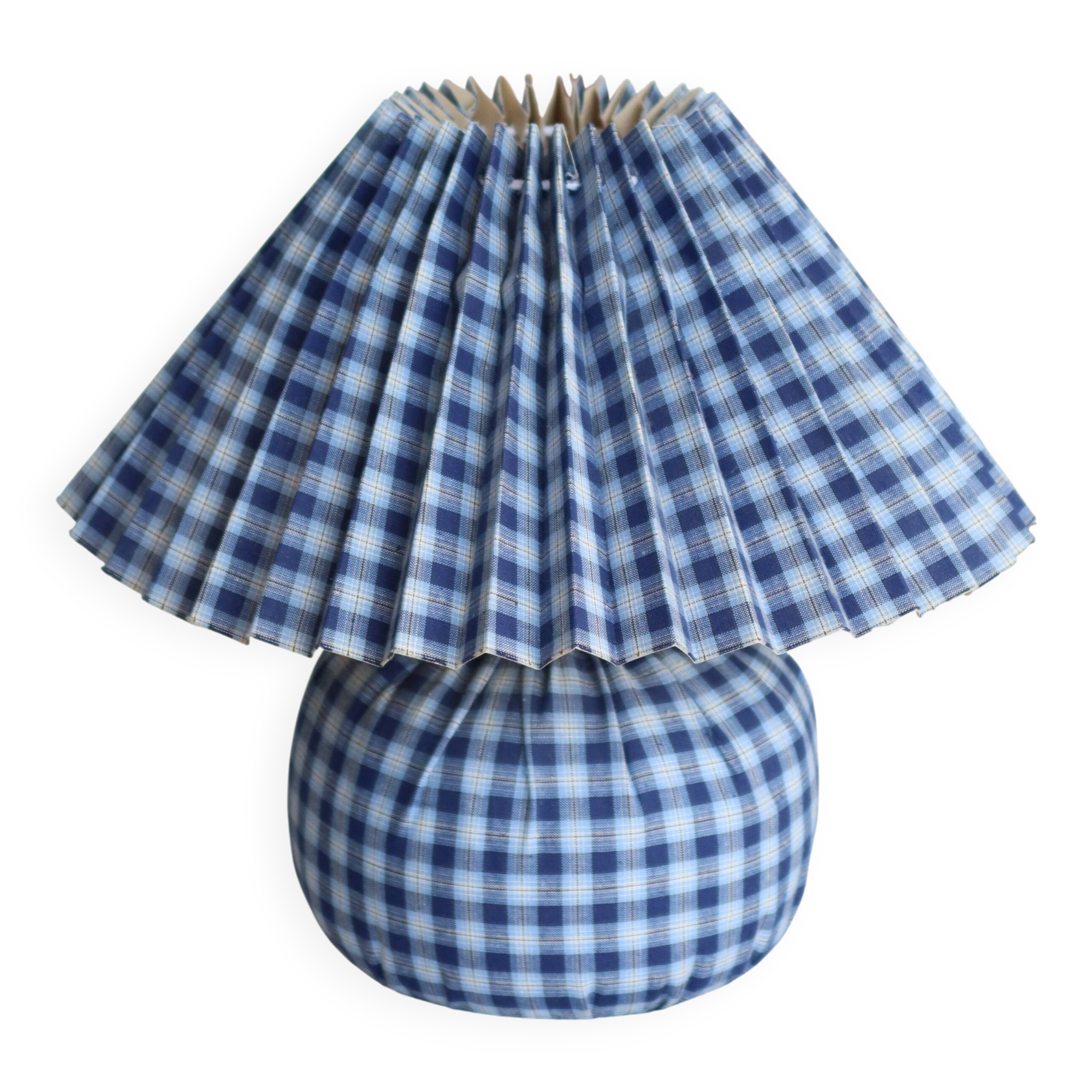 Jacadi vintage bedside lamp in blue and white tartan fabric
