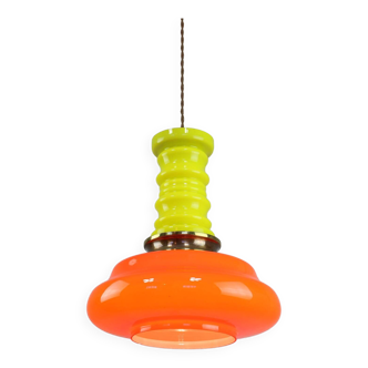 Mid-century Eclectic Neon Glass & Brass Pendant Lamp