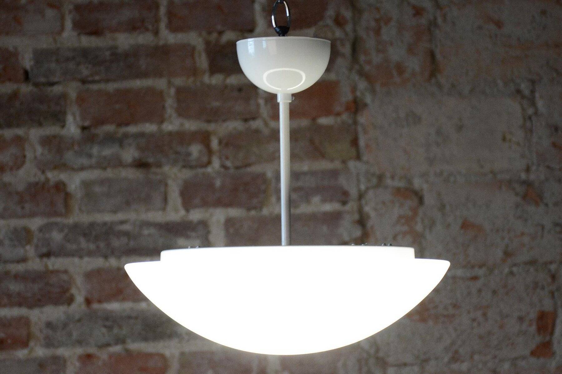 Mid-Century Chandelier in Lacquered Metal and Opal Glass, Czech, 1960s