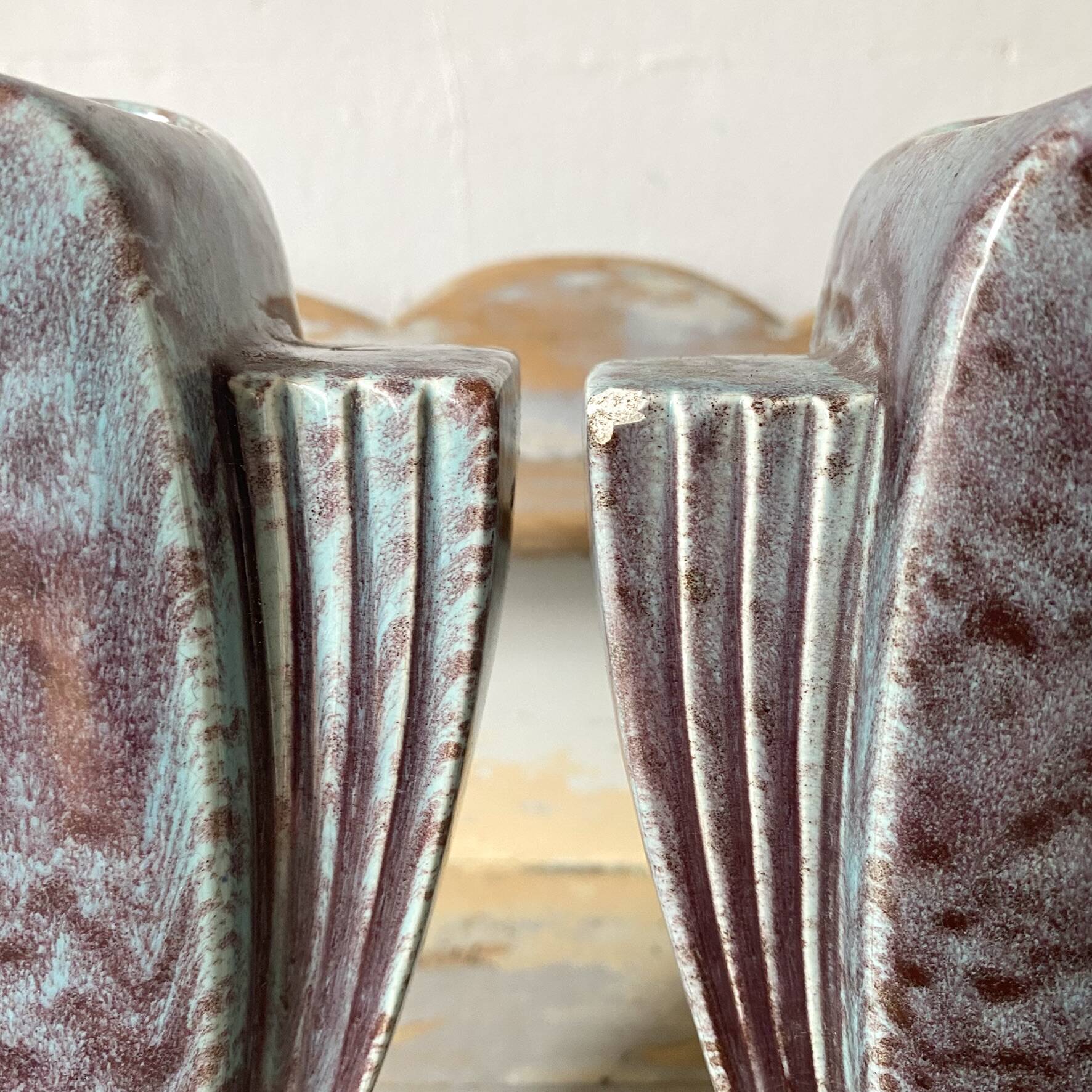 Pair of Art Deco vases in glazed ceramic