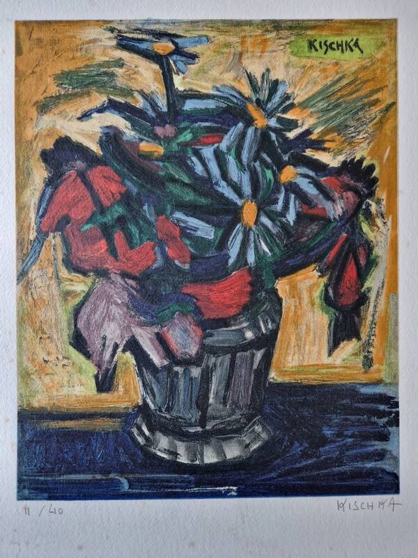 Isis Kischka (1908-1973) - Colour lithograph - Bouquet of flowers