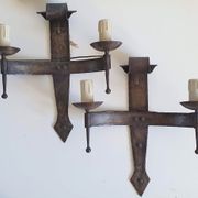 Duo of wrought iron wall lamps by Jean Touret Atelier Marolles