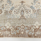 Handmade beige & brown floral  vintage rug