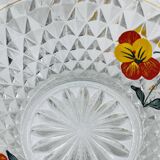 Vintage glass fruit salad serving set with a pansy design.