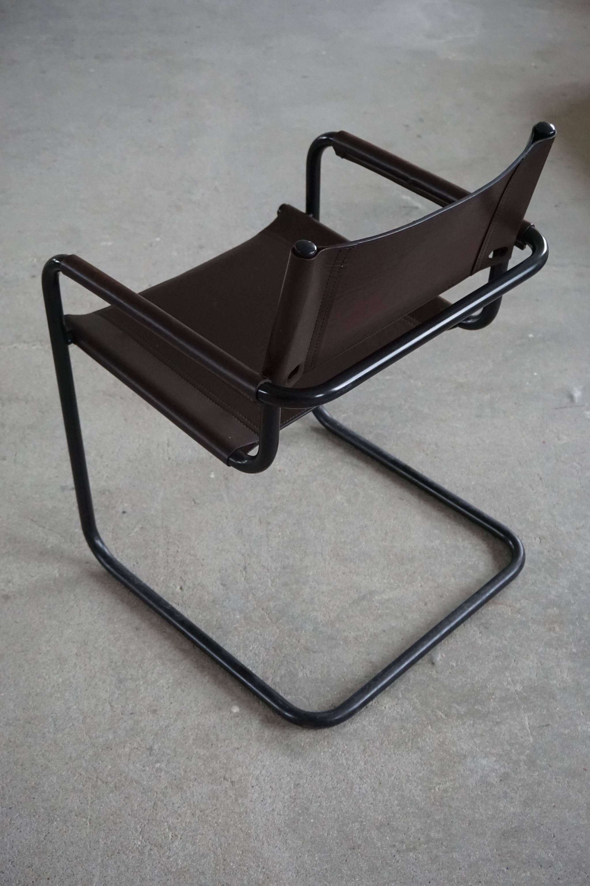 Ensemble de 6 fauteuils en porte-à-faux vintage en cuir brun par Linea Veam, Italie, années 70