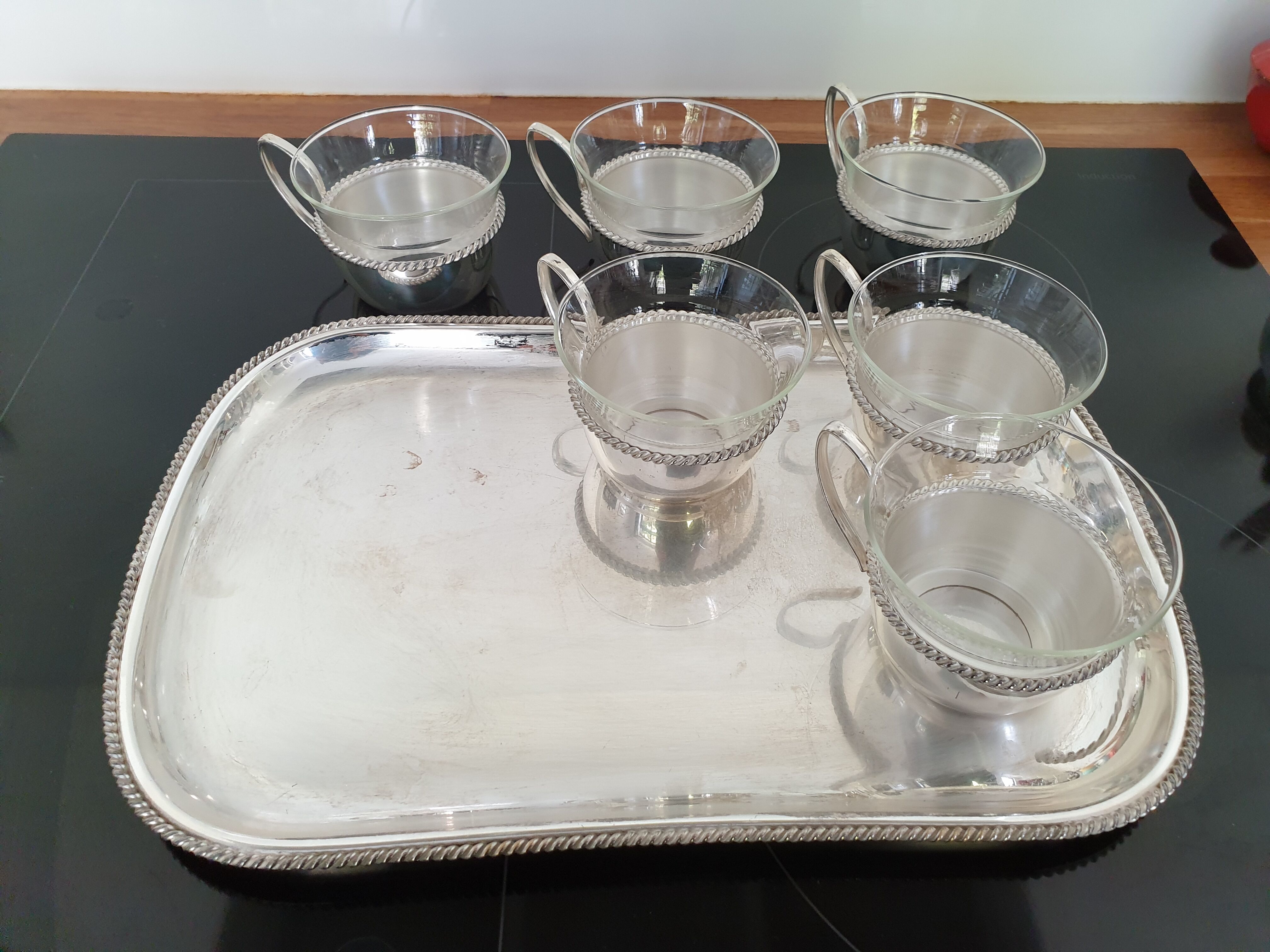 Silver coffee set and glass schott mainz 1970