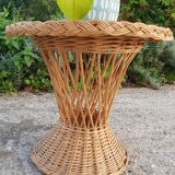 Vintage woven wicker diabolo coffee table